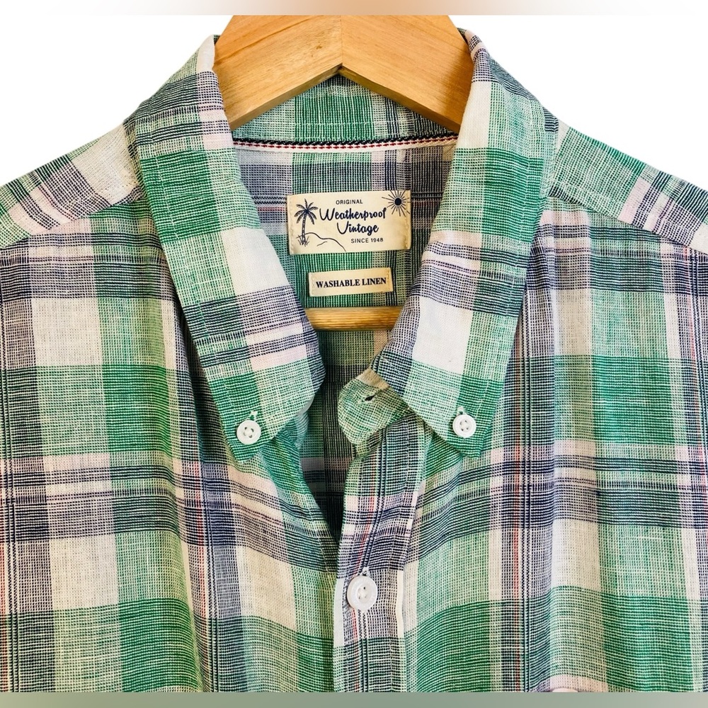 Weatherproof Vintage Button Down Shirt Washable Linen Blend Men's Large